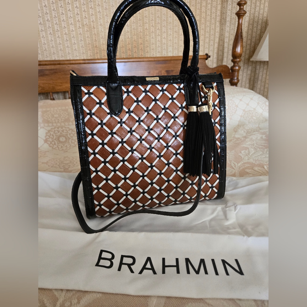 Nwt Brahmin Caroline Cognac Riverview Weaved Leather Satchel Bag Purse $545